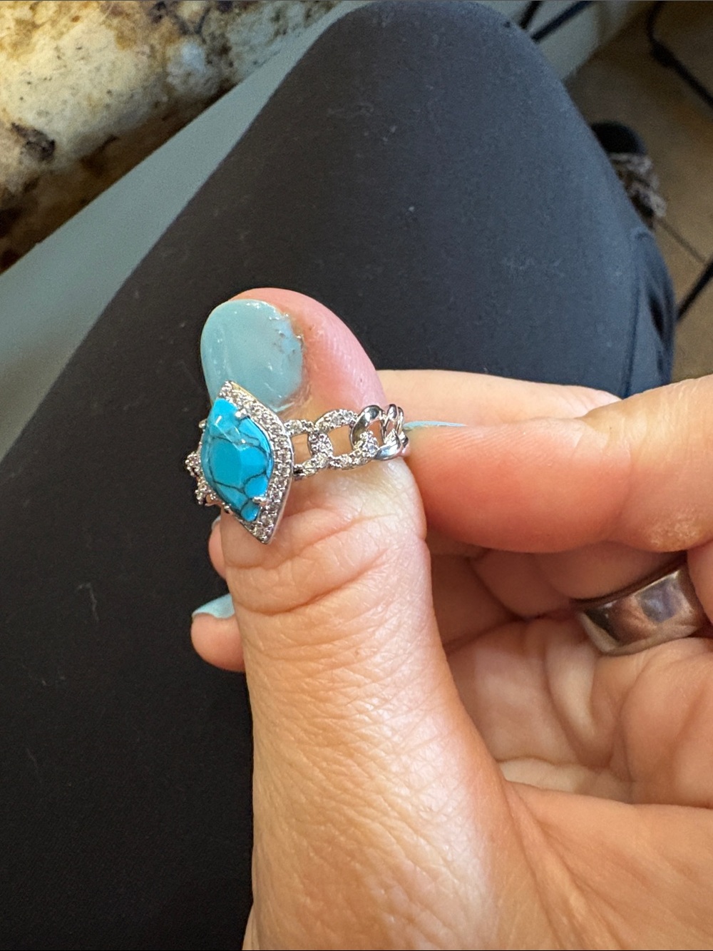 Turquoise Magnesite Rhodium Plating Ring - Picture 5 of 6